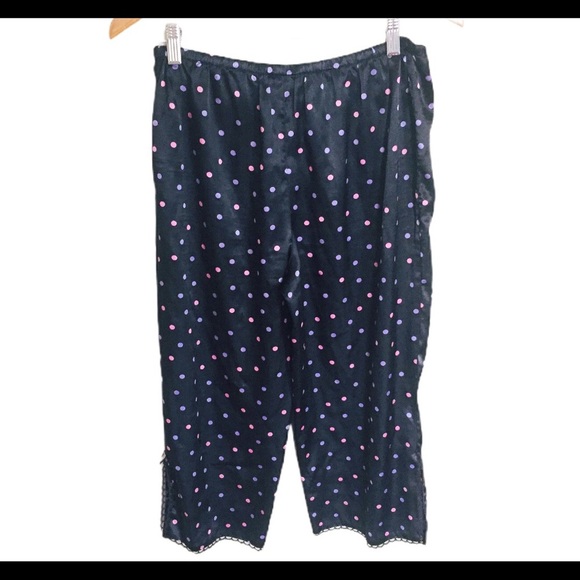 LA SENZA Polka Dot Pyjama Crop Bottoms With Edging Lace Trim Black Size Small - Picture 8 of 10